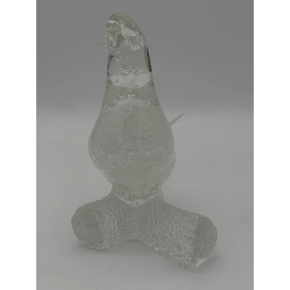 Murano Italy Art Glass Clear Bubble Seagull Bird On branch Figurine